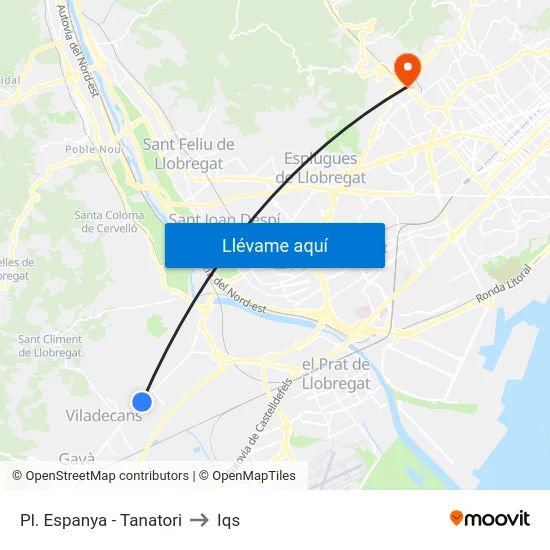 Pl. Espanya - Tanatori to Iqs map
