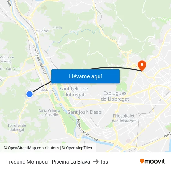 Frederic Mompou - Piscina La Blava to Iqs map