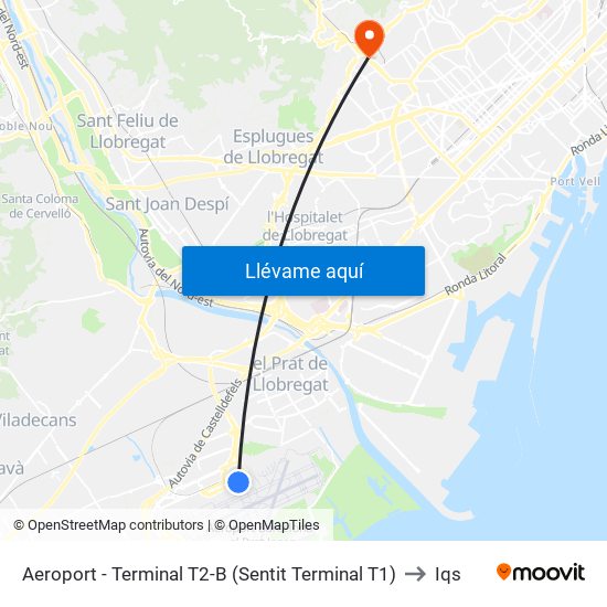 Aeroport - Terminal T2-B (Sentit Terminal T1) to Iqs map