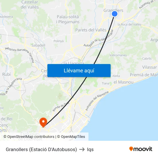 Granollers (Estació D'Autobusos) to Iqs map