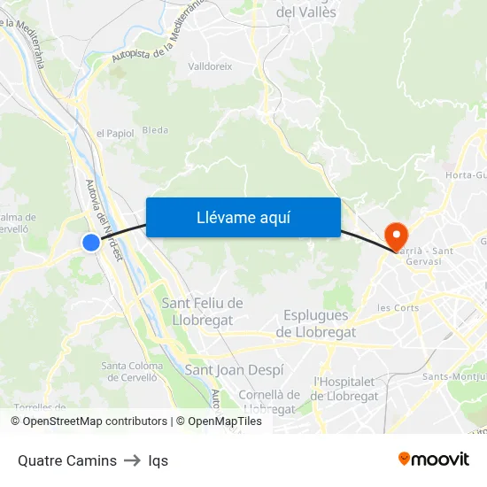 Quatre Camins to Iqs map