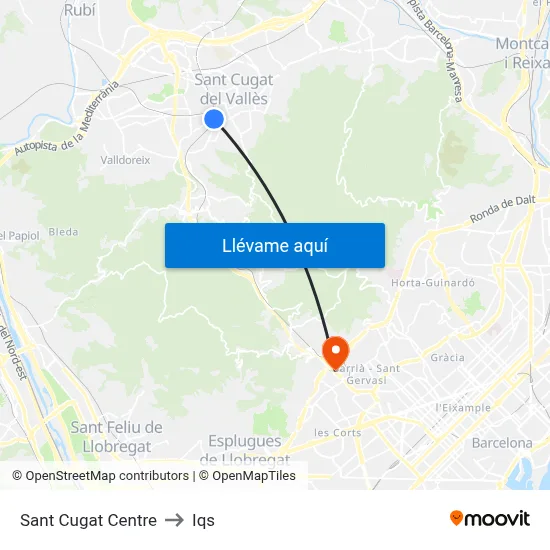 Sant Cugat Centre to Iqs map