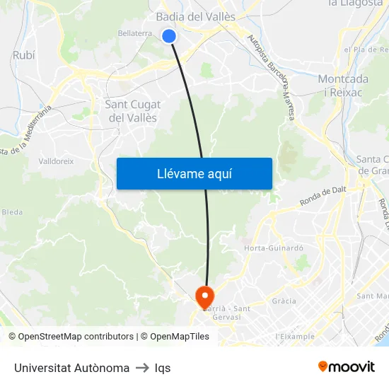Universitat Autònoma to Iqs map