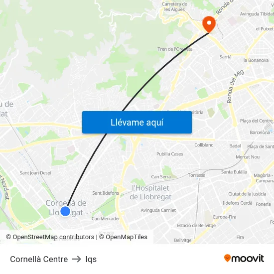 Cornellà Centre to Iqs map