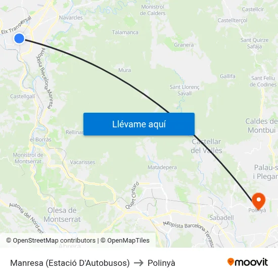Manresa (Estació D'Autobusos) to Polinyà map