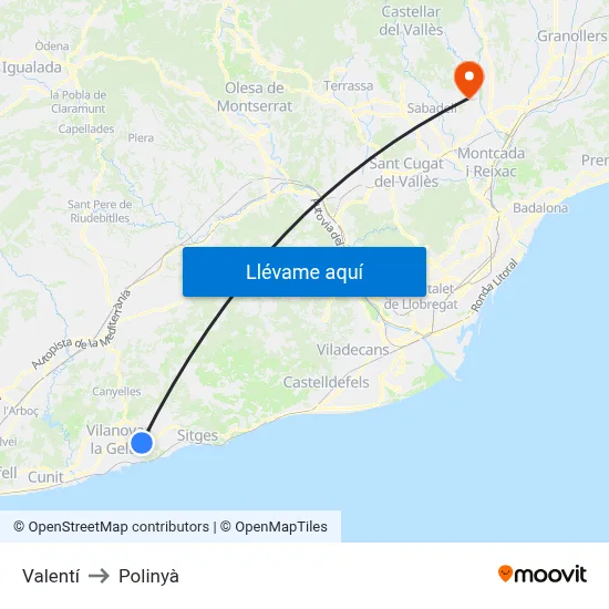 Valentí to Polinyà map