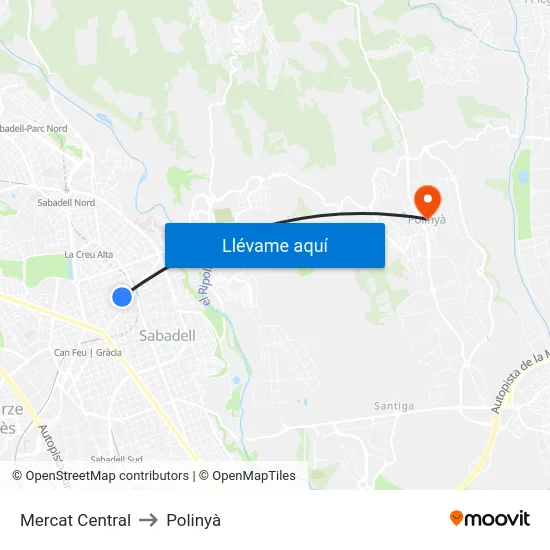 Mercat Central to Polinyà map