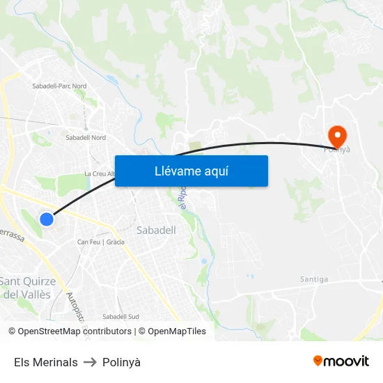 Els Merinals to Polinyà map