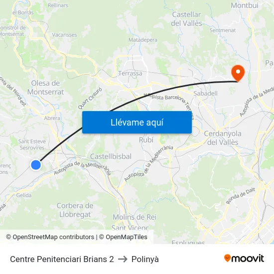 Centre Penitenciari Brians 2 to Polinyà map