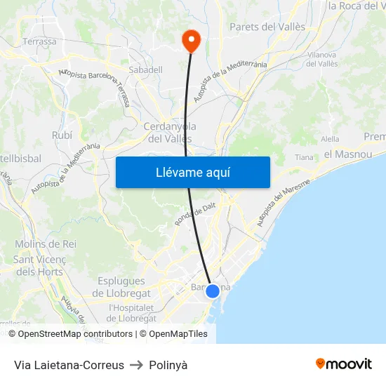 Via Laietana-Correus to Polinyà map