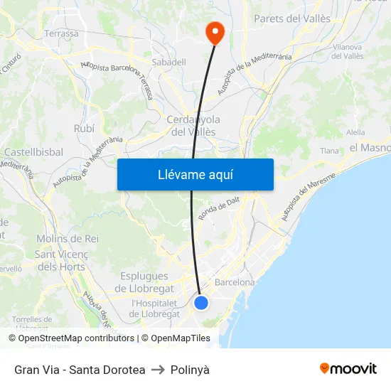 Gran Via - Santa Dorotea to Polinyà map