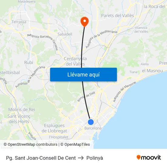 Pg. Sant Joan-Consell De Cent to Polinyà map