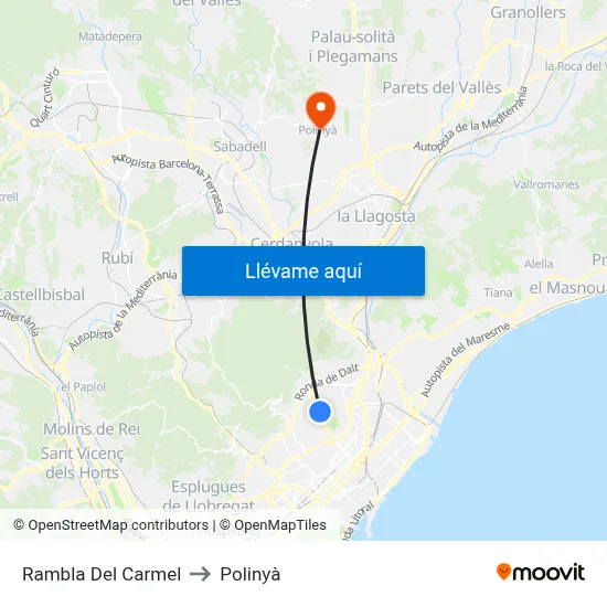 Rambla Del Carmel to Polinyà map