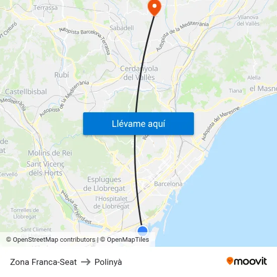 Zona Franca-Seat to Polinyà map