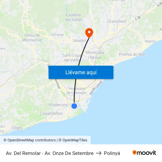 Av. Del Remolar - Av. Onze De Setembre to Polinyà map