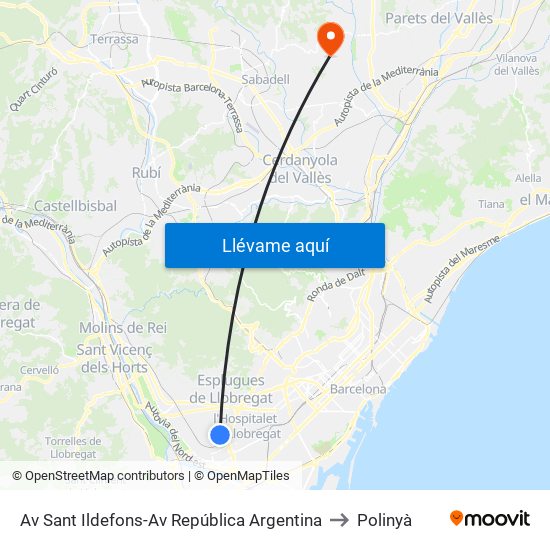Av Sant Ildefons-Av República Argentina to Polinyà map