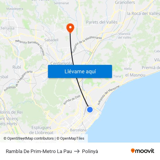 Rambla De Prim-Metro La Pau to Polinyà map