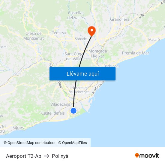 Aeroport T2-Ab to Polinyà map