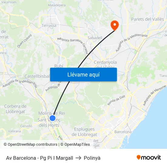 Av Barcelona - Pg Pi I Margall to Polinyà map