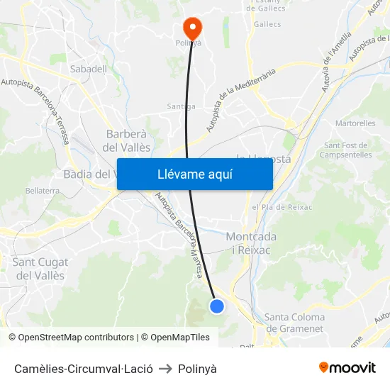 Camèlies-Circumval·Lació to Polinyà map