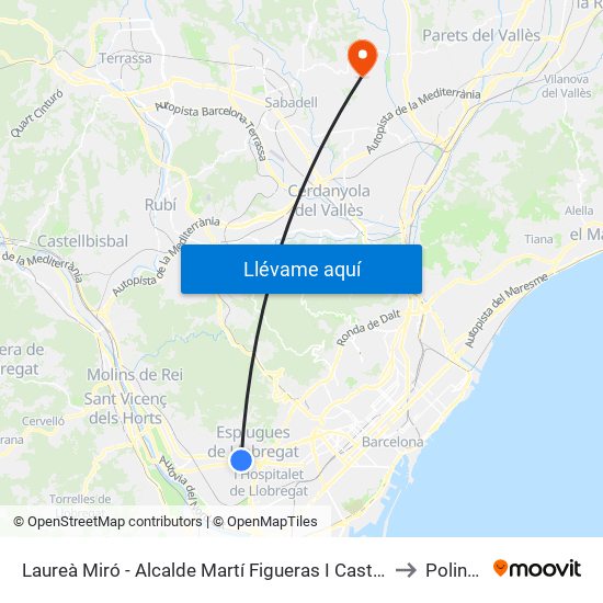 Laureà Miró - Alcalde Martí Figueras I Castillo to Polinyà map