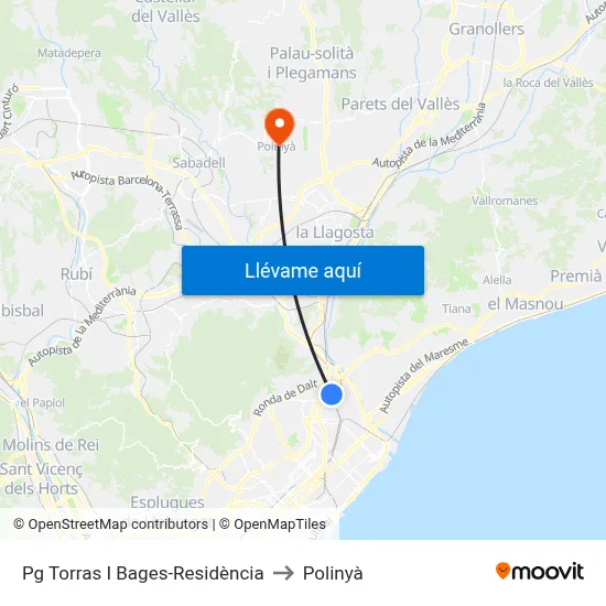 Pg Torras I Bages-Residència to Polinyà map