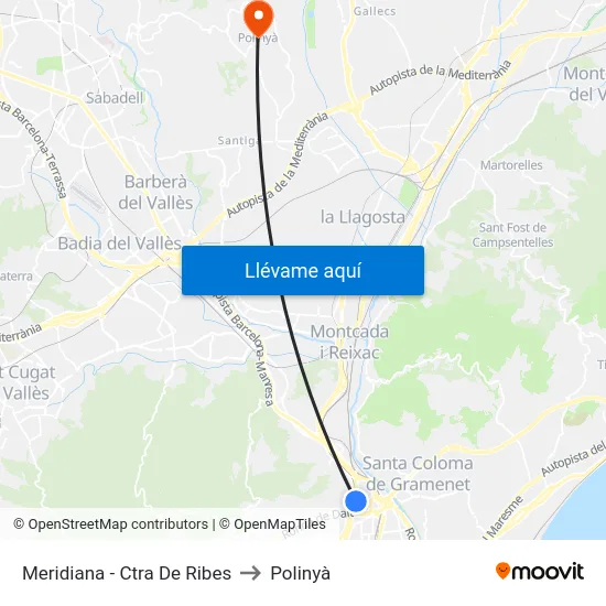 Meridiana - Ctra De Ribes to Polinyà map