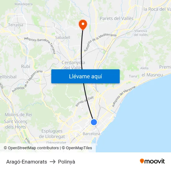 Aragó-Enamorats to Polinyà map