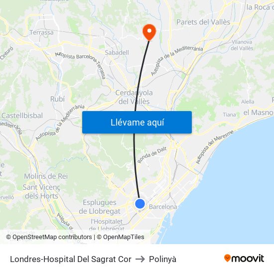 Londres-Hospital Del Sagrat Cor to Polinyà map