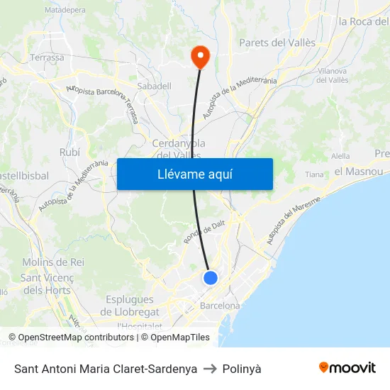 Sant Antoni Maria Claret-Sardenya to Polinyà map