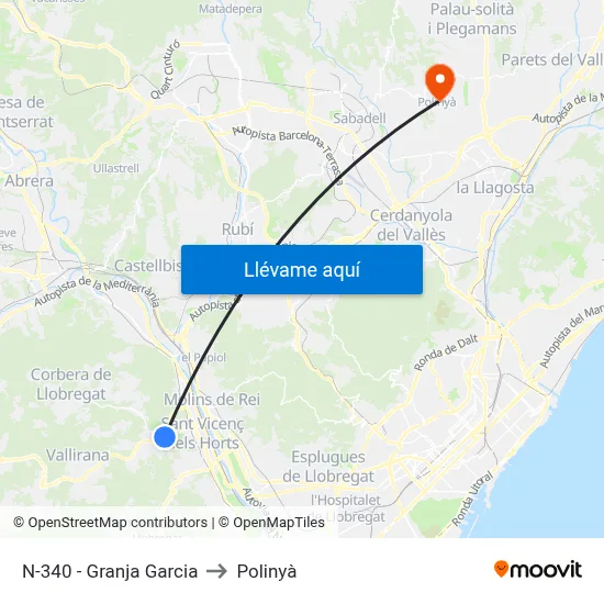 N-340 - Granja Garcia to Polinyà map