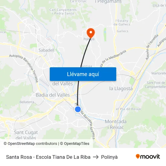 Santa Rosa - Escola Tiana De La Riba to Polinyà map