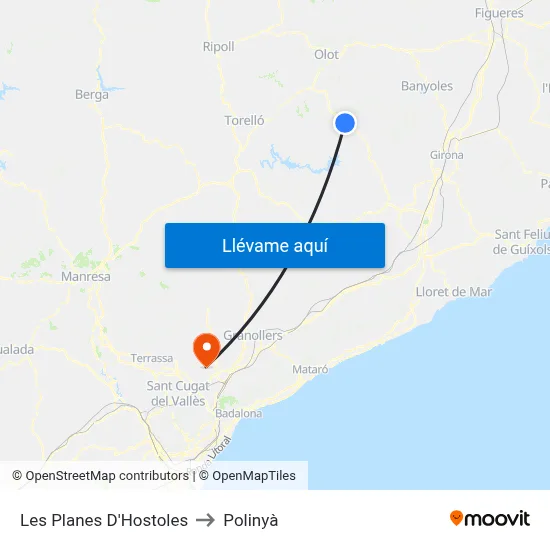 Les Planes D'Hostoles to Polinyà map