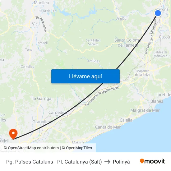 Pg. Països Catalans - Pl. Catalunya (Salt) to Polinyà map