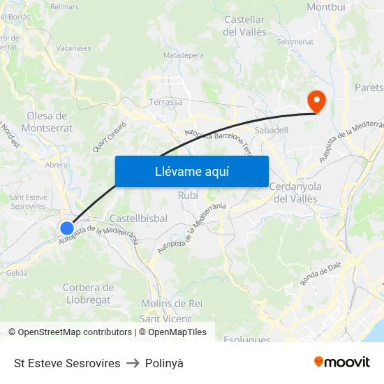 St Esteve Sesrovires to Polinyà map