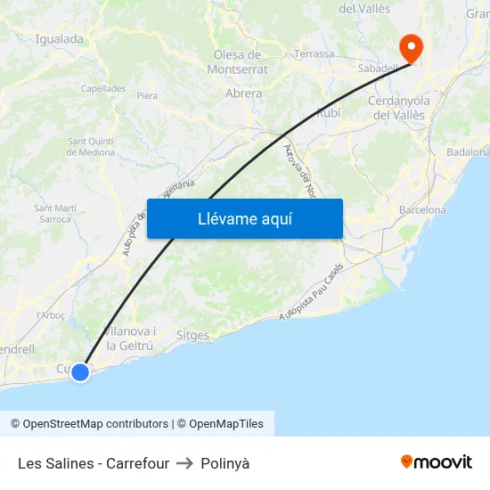 Les Salines - Carrefour to Polinyà map