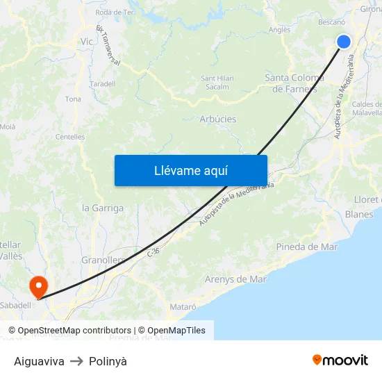 Aiguaviva to Polinyà map