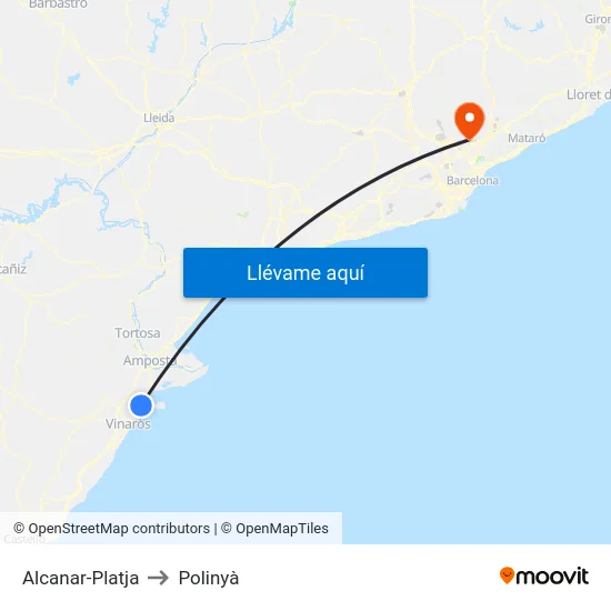 Alcanar-Platja to Polinyà map