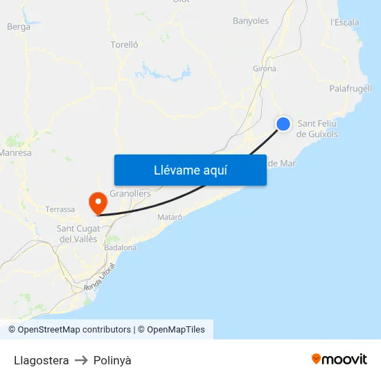 Llagostera to Polinyà map
