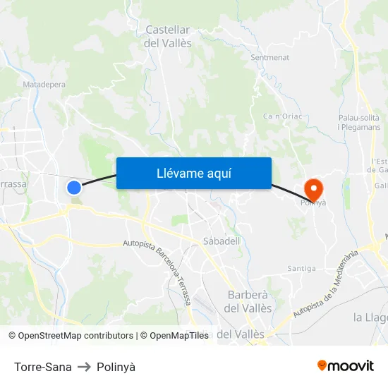 Torre-Sana to Polinyà map