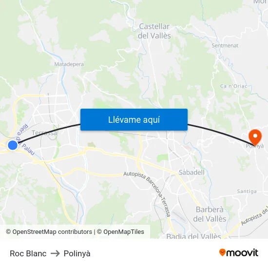 Roc Blanc to Polinyà map