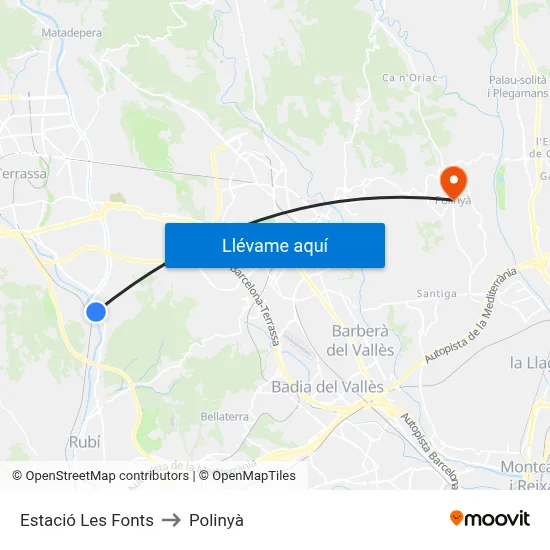 Estació Les Fonts to Polinyà map