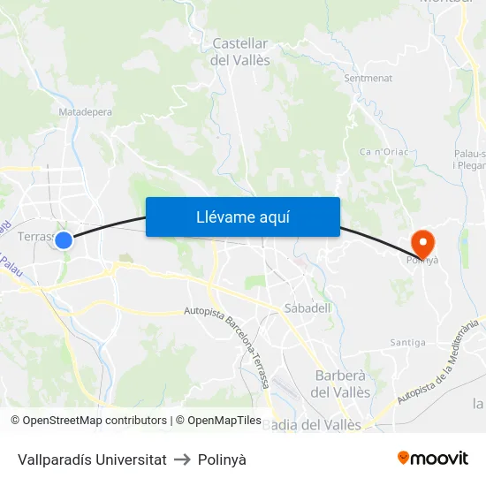 Vallparadís Universitat to Polinyà map
