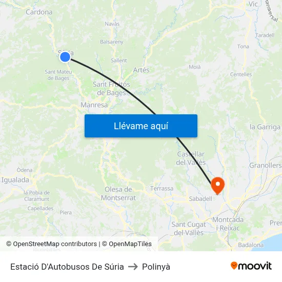 Estació D'Autobusos De Súria to Polinyà map