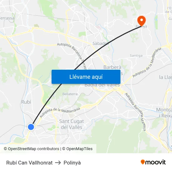 Rubí Can Vallhonrat to Polinyà map