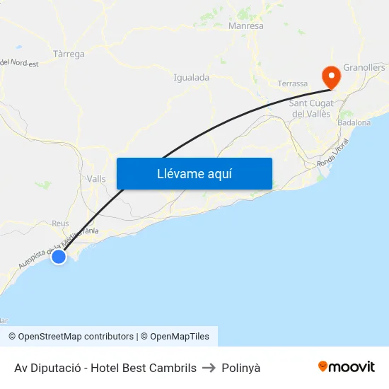 Av Diputació - Hotel Best Cambrils to Polinyà map