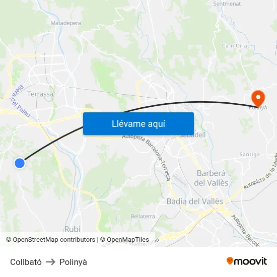Collbató to Polinyà map