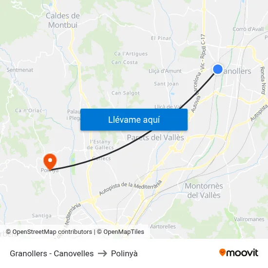 Granollers - Canovelles to Polinyà map