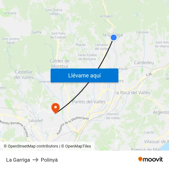 La Garriga to Polinyà map