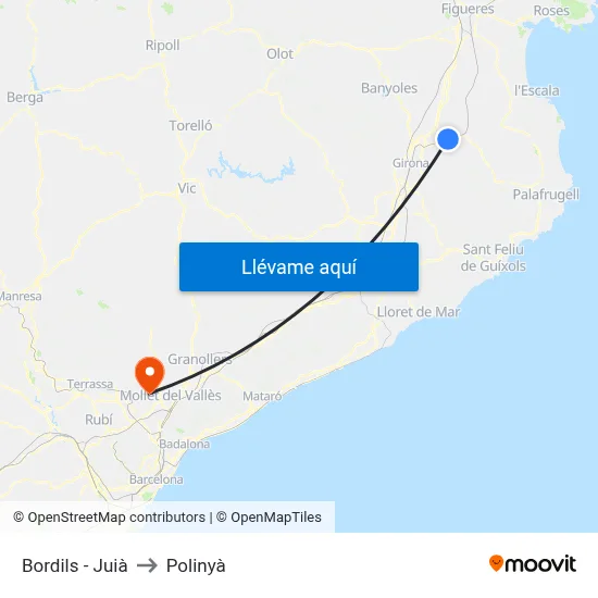 Bordils - Juià to Polinyà map